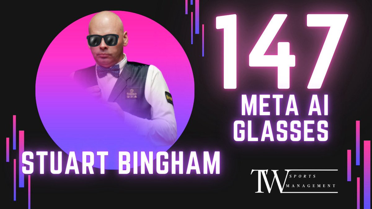 TWSportsManager's tweet photo. Watch Stuart Bingham make a 147 using his AI Glasses! 🤓 

Link here -> https://t.co/CxYoFnRw4F https://t.co/mBstYK7e3i
