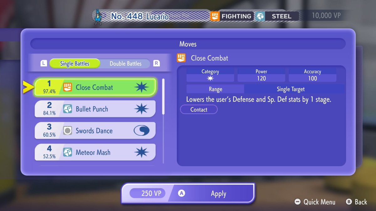 VGCVictoryRoad's tweet photo. When training a Pokémon in #PokemonChampions, you can check the Ranked Battles usage stats for suggestions on the most commonly used sets in both Single and Double Battles, and train accordingly! https://t.co/jnj4CHriad