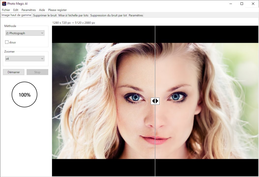 pcastuces's tweet image. Nouveau logiciel : Photo Magic AI
Programme gratuit, en français et portable pour supprimer le bruit des images et agrandir les photos jusqu'à 4 fois grâce à l'intelligence artificielle...
pcastuces.com/logitheque/pho…
