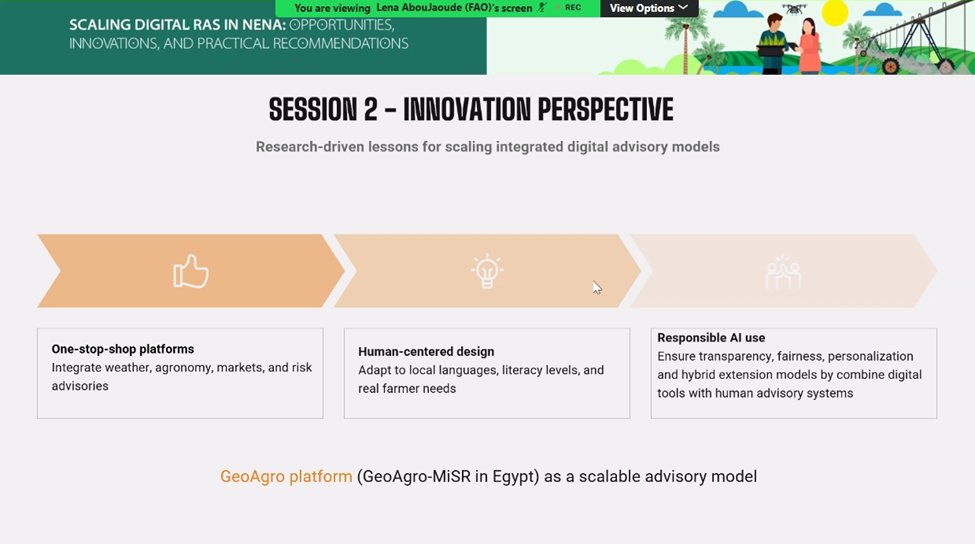 FAOinNENA_EN's tweet image. During Today’s webinar on scaling digital RAS in NENA:
Successful innovation means one-stop platforms, human-centered design &amp;amp; responsible AI.
Digital advisory must be tailored, inclusive, and built around farmers’ real needs.

#DigitalAgriculture #AFRAS