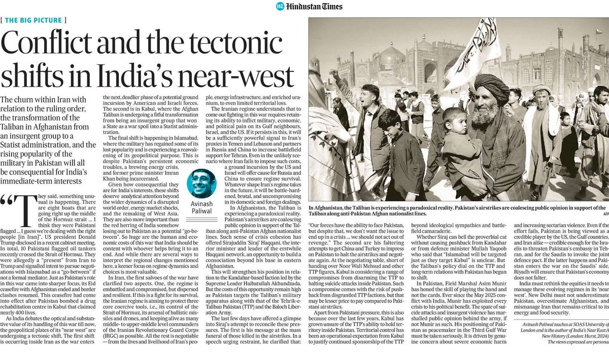 “New Delhi must not underestimate Pakistan, overestimate Afghanistan, and mismanage Iran that remains critical to its energy and food security.”

re-upping this <a href="/htTweets/">Hindustan Times</a> column i wrote a couple weeks ago. 

Kabul &amp; Islamabad are talking peace &amp;
Tehran has humbled the US &amp; Israel