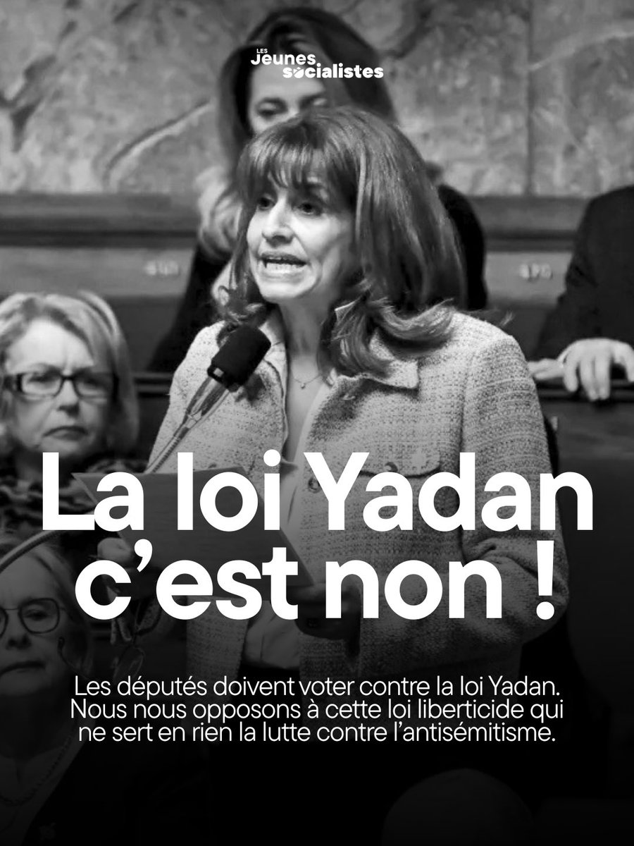 lesJeunesSoc's tweet photo. Les députés doivent voter contre la #LoiYadan !

Cette loi liberticide pourrait remettre en cause la liberté d’expression et ne sert en rien la lutte contre l’antisémitisme, que nous continuerons de combattre sans cesse. https://t.co/LIFj8XdRAb