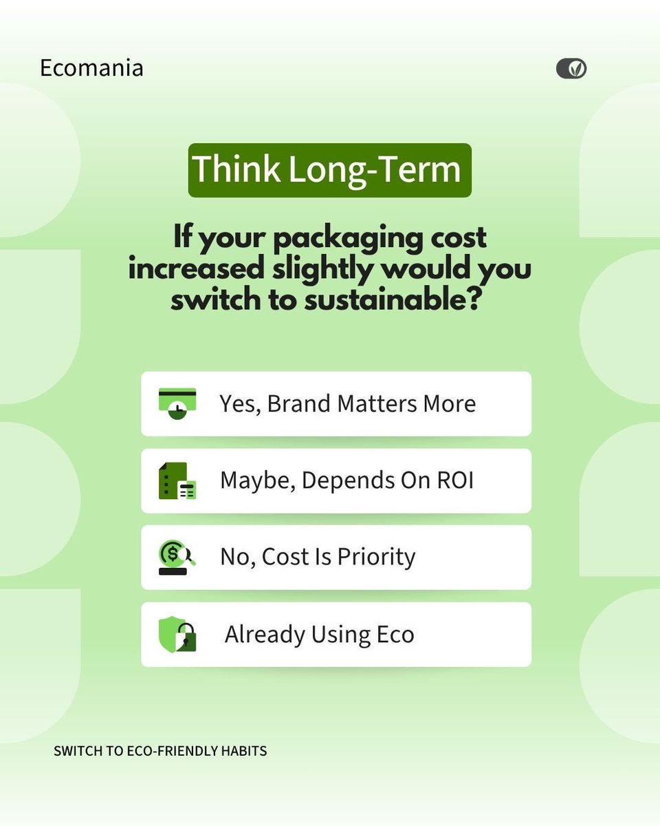 theecomania's tweet image. Would you switch to sustainable packaging if costs increased slightly?

Smart brands think long-term beyond just cost.
Better packaging builds stronger brands.

What would you choose?
Share your thoughts below. 🌿

#sustainablepackaging #ecofriendlypackaging #brandbuilding