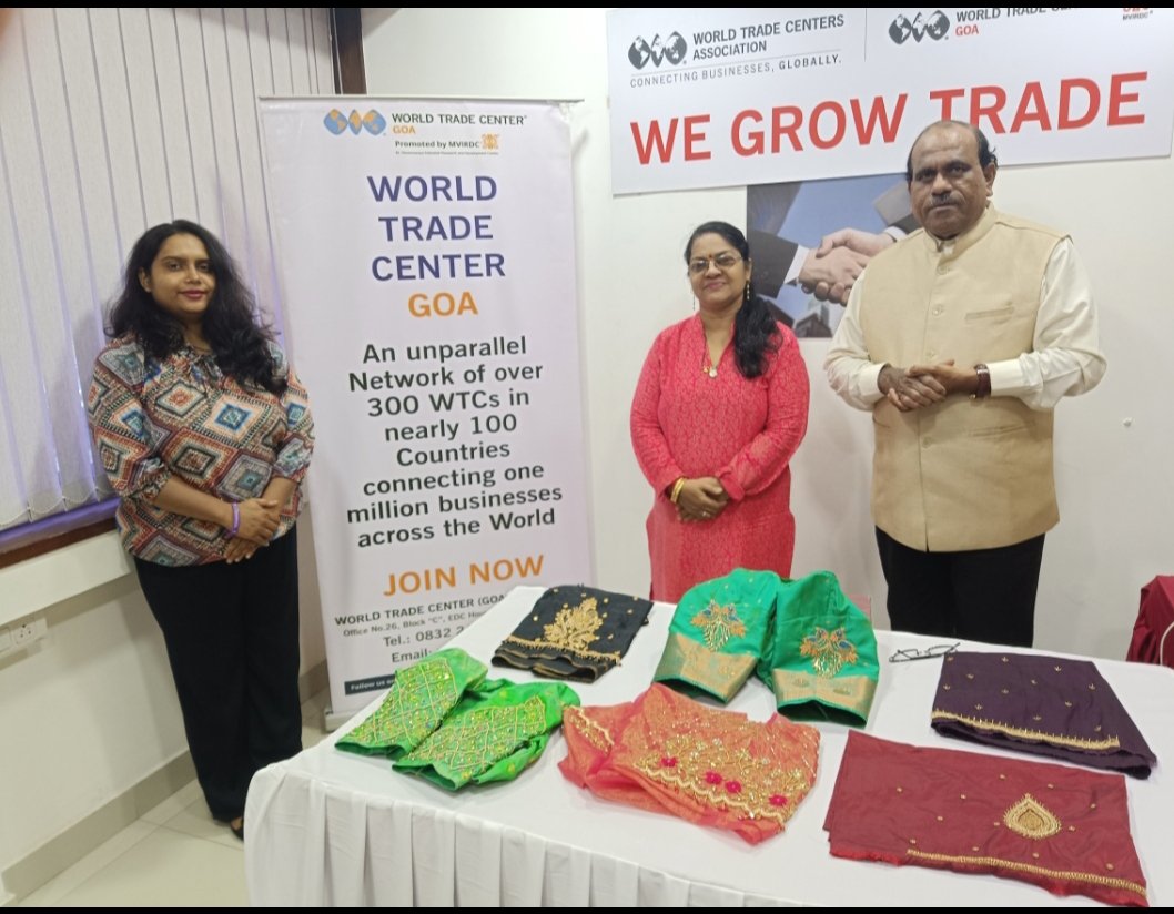 WTC_Goa's tweet photo. WTC Goa organized a very interactive meeting with  Mrs. Harsha Pednekar, Proprietor, Aari Art world, who is a certified artisan. This meeting sought to chalk out  a way forward to enable local Goan artisans to reach highly  the shores of international markets. https://t.co/UK6kPqCHN6