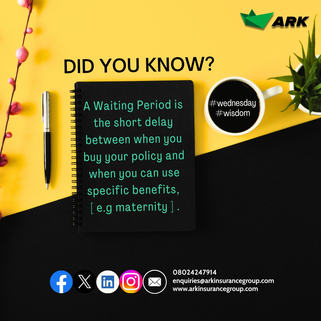 Insurance terms made simple;

It's important to know when your cover fully kicks in.

arkinsurancegroup.com/get-quotes.html

#knowwithark #Wednesdaywisdom #HealthInsurance
#MotorInsurance #Artinsurance #travelinsurance #Lifeinsurance #property #householders #MarineInsurance #StayCovered