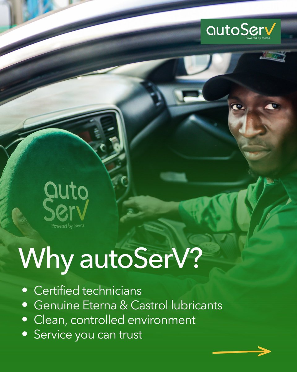 eternaplc's tweet image. At AutoServ, we don’t just service cars, we take care of them the right way.

Clean environment. Expert hands. Quality lubricants.

Because when your car runs better, everything else does too.
- Visit us at Gbagada - Book your service in seconds

#EternaPlc #AutoServ #CarCare