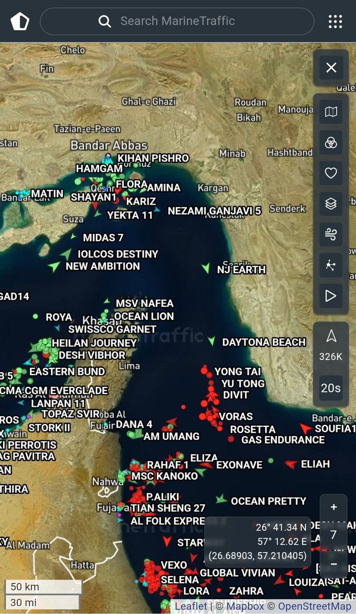 Checking <a href="/MarineTraffic/">MarineTraffic</a> this morning and there is no large scale movement of ships.

NJ Earth cleared the toll booth outbound.

Daytona Beach is out of Bandar Abbas

Iolcos Destiny and New Ambition, both bulkers, are heading outbound to the toll booth after offloading in Iran.