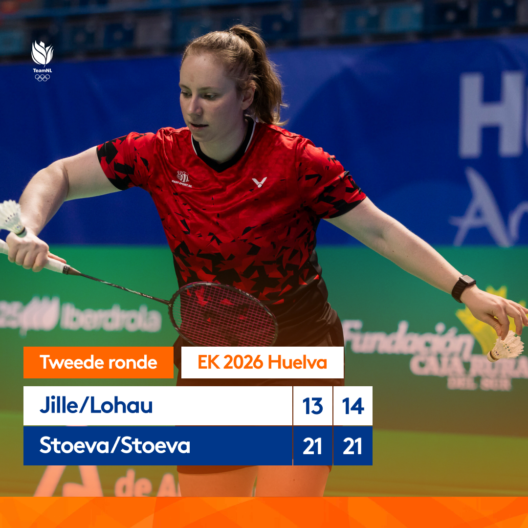 BadmintonNLD's tweet photo. De tweede ronde op het EK badminton in Spanje is helaas het eindstation voor de vrouwendubbels Kirsten de Wit/Meerte Loos en Debora Jille/Isabel Lohau (Duitsland). 

#badminton #topbadminton #ek2026 #TeamNL

(📸 Badminton Europe) https://t.co/im1PIOX5BG