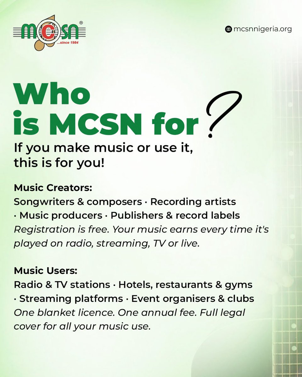 Musical Copyright Society Nigeria (MCSN) tweet media