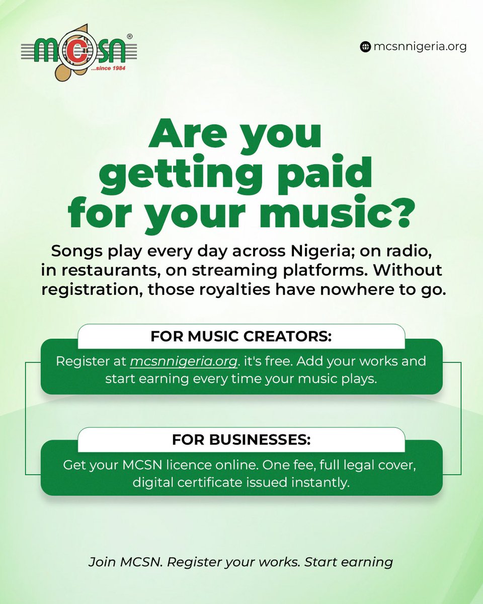 Musical Copyright Society Nigeria (MCSN) tweet media