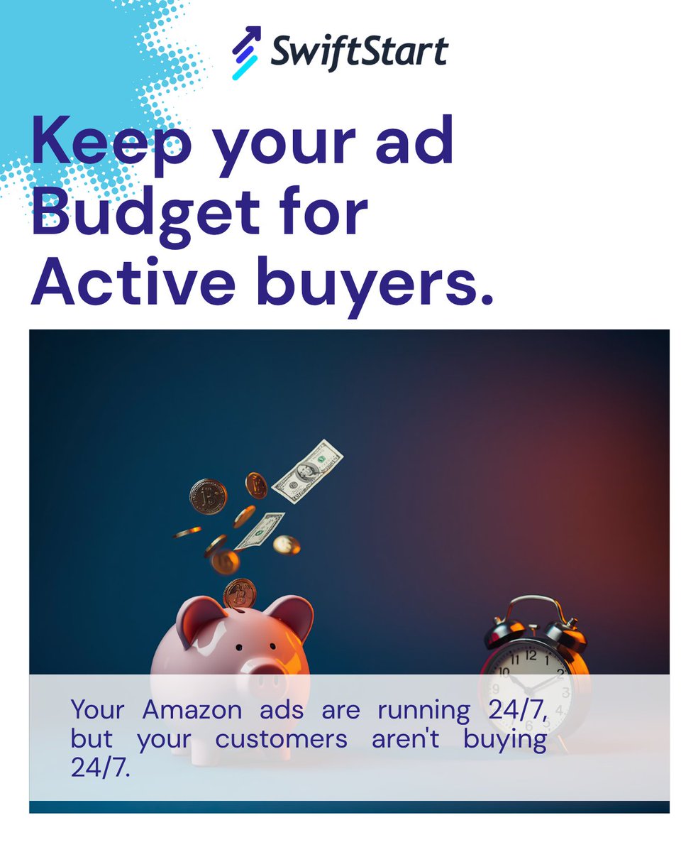 hefffaye's tweet photo. Your Amazon ads are running right now.
But your customers aren't buying right now.

That gap is where your budget disappears every single day.
Amazon just fixed that with Native Dayparting now live inside the Ads Console.

For the first time, you can schedule your campaigns on and off by the hour. No third-party tools. No workarounds. Built directly into Amazon.

Swipe to see exactly how it works and how to set it up today.

Reach out to us NOW!

https://t.co/TbNHlhceeK

#AmazonPPC #AmazonAds #SwiftStart