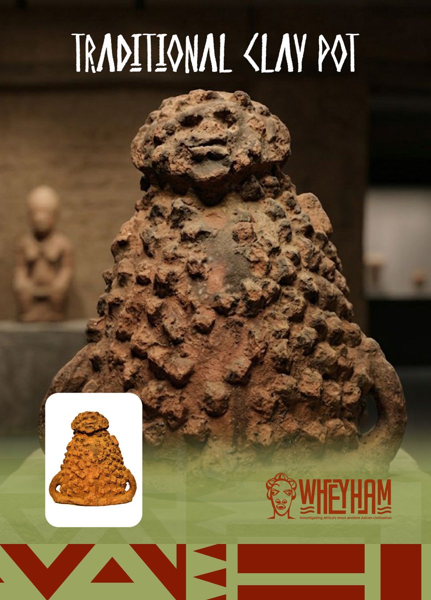 wheyham's tweet photo. This is a handmade pot with a facial design at the top. The opening is beneath with two little handles. 

The most striking feature is the dense surface decoration covering the lower body, rows of applied, knob-like protrusions arranged in a repetitive, textured pattern. https://t.co/OTS1tlYJu5