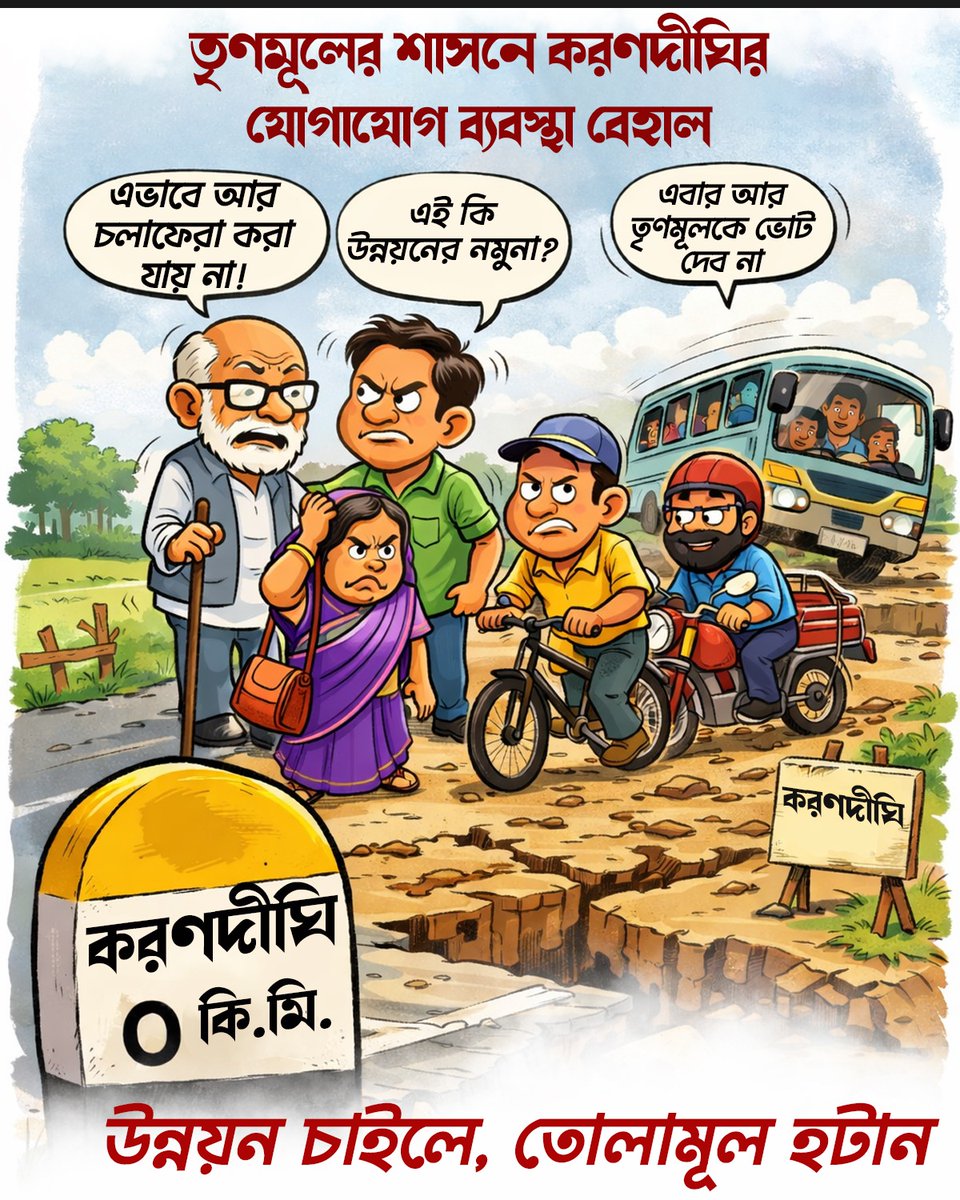 📷 করণদীঘির রাস্তা দেখলেই বোঝা যায় উন্নয়নের বাস্তব ছবি…
গর্তে ভরা পথ,
এটাই কি উন্নয়ন?
📷 এভাবে আর চলতে পারে না
সময় এসেছে বদলের,
সময় এসেছে উন্নয়নের।
#PaltanoDorkarChaiBJPSorkar