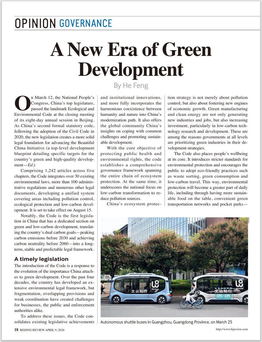 BeijingReview's tweet image. #BeijingReview As the new legislation further balances economic development and #environmental protection, China will accelerate its progress in turning the vision of a Beautiful China defined by clear waters, #green mountains and clean air, into reality.
bjreview.com/Opinion/Govern…