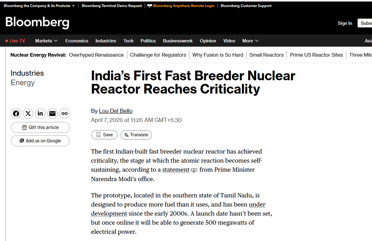 indembcairo's tweet photo. Can a power plant create more fuel than it consumes? Sounds impossible, right?
Well, India just did that impossible.
India’s 500 MWe Prototype Fast Breeder Reactor at Kalpakkam has achieved first criticality after decades of work.
With this, India became the 2nd country with a commercially operating fast breeder reactor.
And this is why it matters for the whole world.

النص 1: هل يمكن لمحطة طاقة أن تُنتج وقودًا أكثر مما تستهلكه؟ قد يبدو هذا الطرح مستحيلاً، أليس كذلك؟
لكن الهند نجحت بالفعل في تحقيق هذا "المستحيل"
لقد وصل مفاعل التوليد السريع النموذجي بقدرة 500 ميجاوات في كالباكام إلى مرحلة التشغيل الحرجة لأول مرة بعد عقود من العمل.
وبذلك أصبحت الهند ثاني دولة تمتلك مفاعل التوليد السريع والذي يعمل على المستوى التجاري.
وهذا هو السبب في أن الأمر مهم للعالم بأسره.