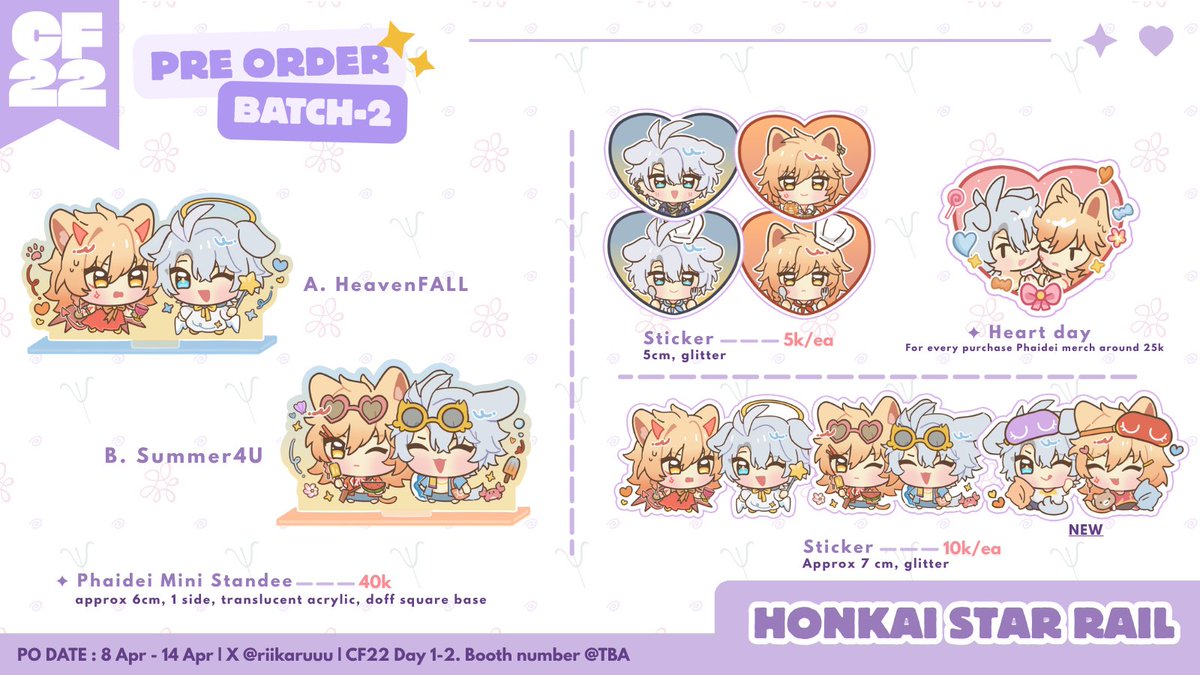 riikaruuu's tweet image. [♡ &amp;amp; ↻ are appreciated!] (1/2)
Rei's CF22 PO batch-2 are open!!
————— ʚ ✦ ɞ —————
🗓 8 Apr - 13 Apr
📦 Pick up: 2 days / mail
🪻MLP / NSO / HSR / ZZZ / Enstars
🔗 Form &amp;amp; 🎁 GA rules below!!⬇️✨
————— ʚ ✦ ɞ —————
#cf22catalogue #comifuro22 #comifuro22catalogue