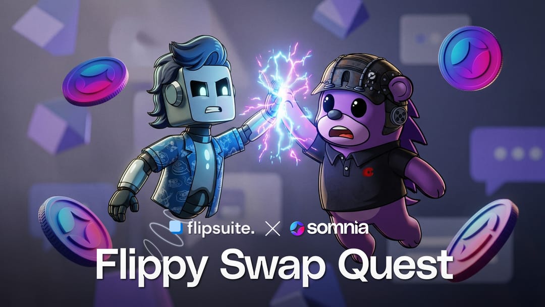 SomniaEco's tweet photo. Flippy Swap Quest is now live in Discord.

From April 7-10, swap 10+ SOMI via Flippy for a chance to win rewards.

🏆 8 winners
💜 50 SOMI each

Winners will be selected randomly by the Flippy bot.

Read the Discord announcement for full details and participation:
https://t.co/gdevMOGCd1