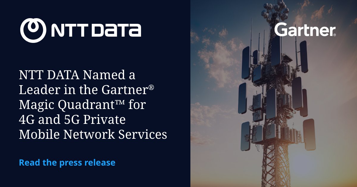 nttdata_inc's tweet image. We’ve been recognized as a Leader in the 2026 Gartner® Magic Quadrant™ for 4G and 5G Private Mobile Network Services.

As Edge AI, Physical AI &amp;amp; smart operations rise, #Private5G is becoming core to enterprise innovation. Learn more in the press release: bit.ly/4cuQCjo