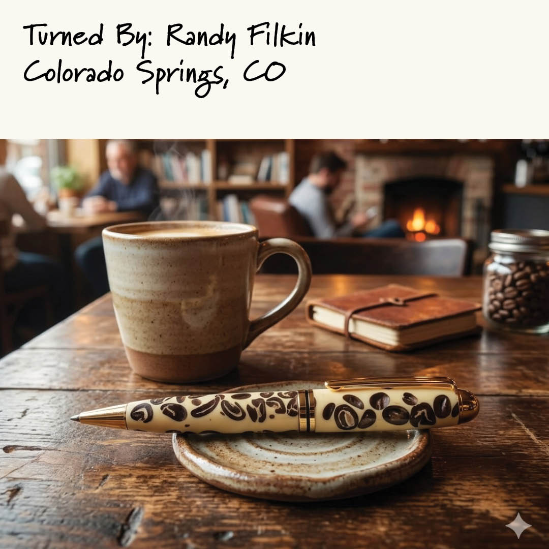This is the Designer Pen Kit made with an Inlace Acrylester with real coffee beans! Randy says- "As you are shaping it, the whole shop smells like coffee." ☕

wt.gs/DesignerPenKit
woodturningz.com/Coffee
#Coffee #CustomerCreations #WoodTurning