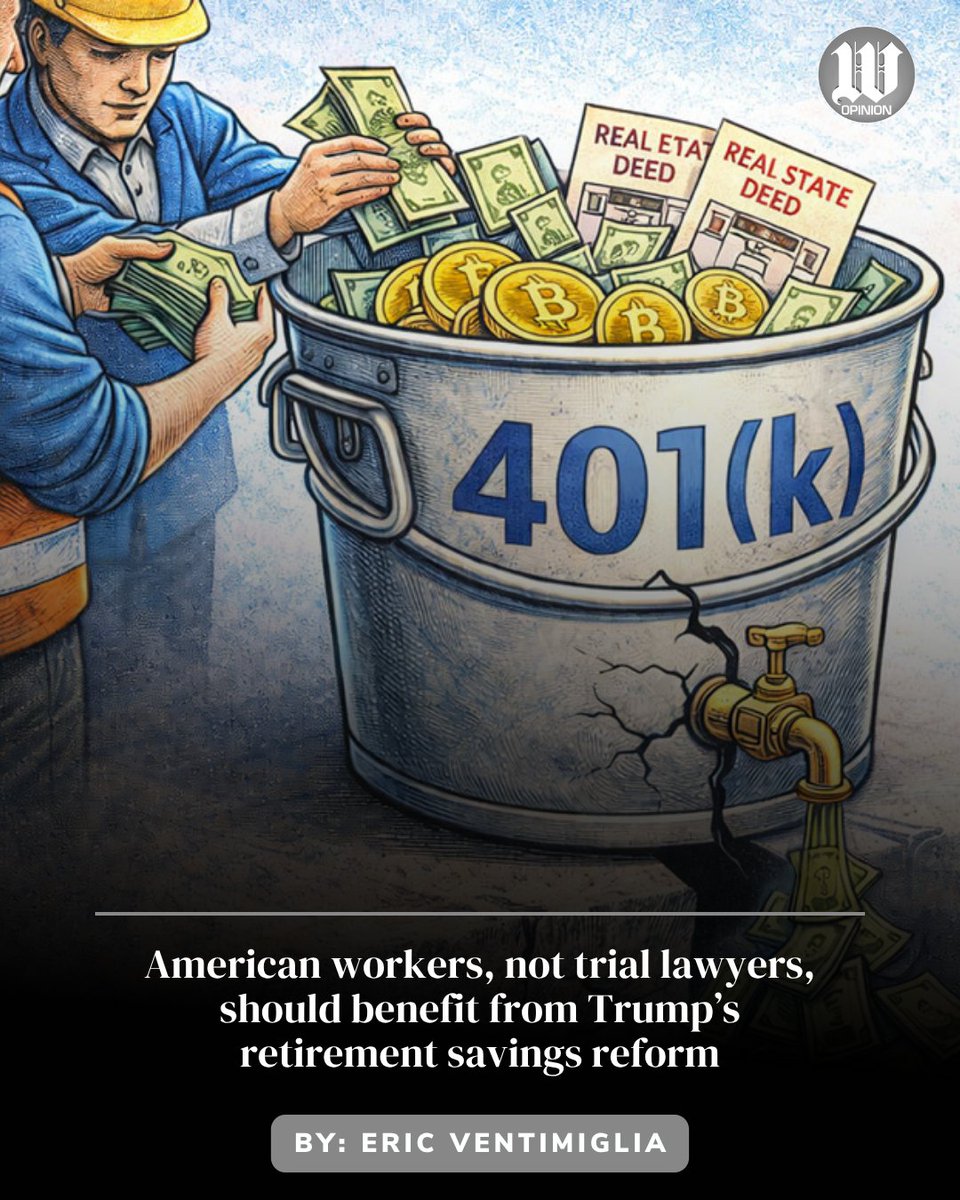 WashTimesOpEd's tweet photo. Read more: https://t.co/0qC7LQGcJC

"Without robust safe harbors, Trump's executive order risks becoming the next opportunity for 'excessive fee' or fiduciary breach lawsuits that would enrich attorneys far more than they reliably benefit participants," Eric Ventimiglia writes. https://t.co/4HlV6f7ibO