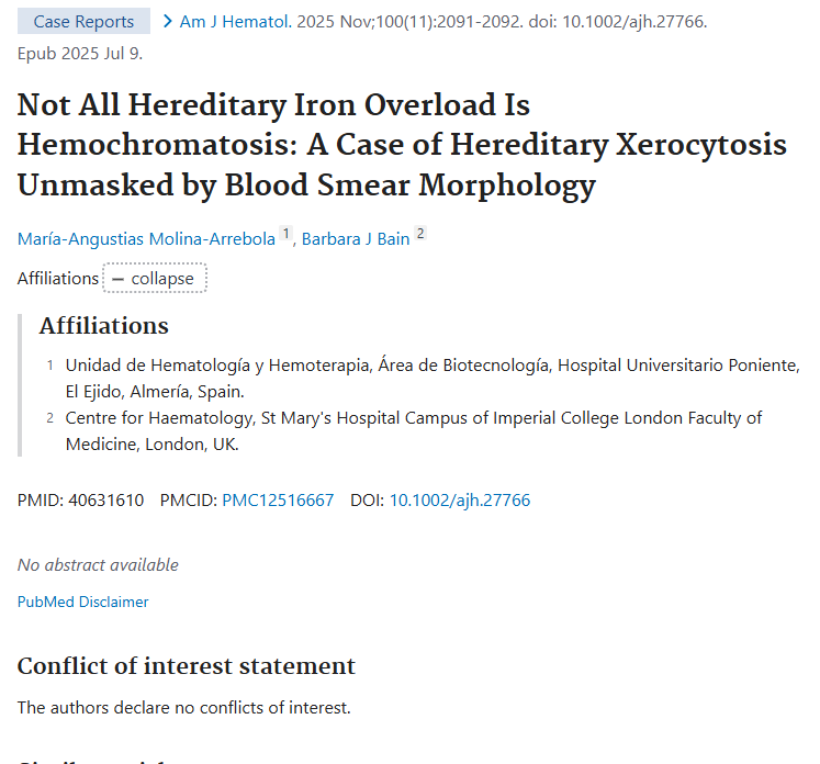 HUniv_Poniente's tweet photo. Mª Angustias Molina Arrebola de la unidad de #Biotecnología del #HUnivPoniente #UNIP publica en
@AjHematology una serie de 3 casos clínicos de hemólisis hereditaria junto a la Dra. Barbara Bain, referente mundial en Hematología https://t.co/oi7ITaExwN
@saludand @FProgresoysalud https://t.co/XNpUct9zB8