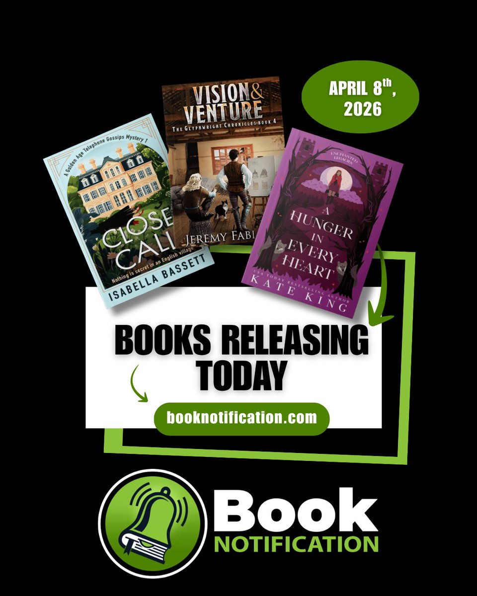 BookNotify's tweet image. It’s Wednesday, April 8th, 2026, and we’re celebrating two amazing novelists today – #BarbaraKingsolver and #SaraShepard. 🎉

Today's new book highlights ✨

Vision &amp;amp; Venture by @jeremyfabiano
( #TheGlyphwrightChronicles Series)
A Hunger in Every Heart by #KateKing
(