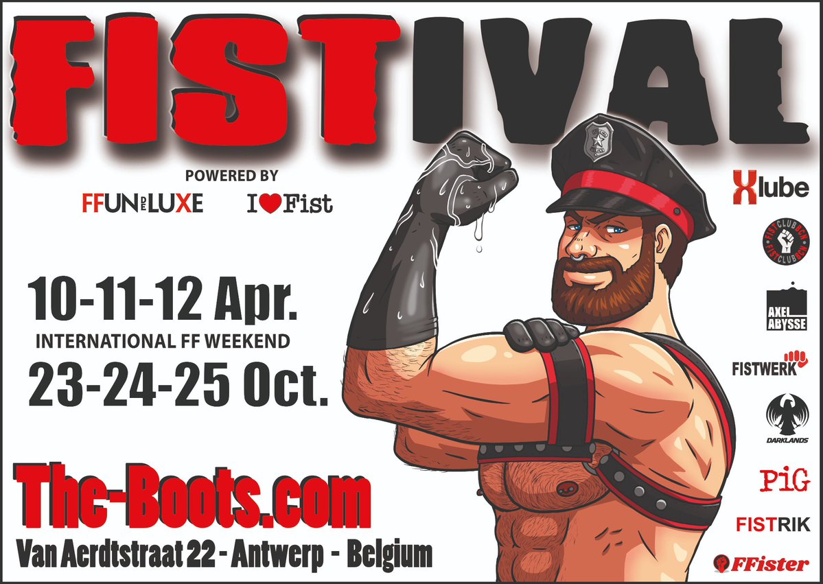 The wait is almost over… 💪🏻 FISTIVAL 👊🏻 April Edition is happening this weekend in Antwerp! 🔥  
➡️ 10-11-12 April  
➡️ The Boots Club - Antwerp - Belgium 
the-boots.com

<a href="/x_lube/">X Lube Powder</a> <a href="/fistclubbcn/">FISTCLUBBCN</a> <a href="/AxelAbysseX/">Axel Abysse</a> <a href="/FISTWERK/">@FISTWERK 🔜 www.fistwerk.de</a> <a href="/DarklandsFest/">Beyond Darklands</a> <a href="/fistrik/">Fistrik</a> <a href="/FFisterCom/">FFister.com</a>