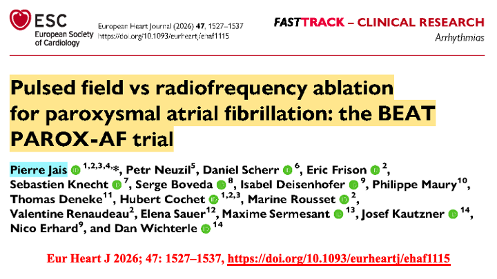 drraviele's tweet image. 📌 BEAT PAROX-AF randomized trial
👉 At 12 mths, #PFA &amp;amp; #RFA show comparable efficacy,
but...PFA is assoc. w/
🔷 signific. ⬇️ procedure times
🔷 ⬆️ safety profile
#EPeeps #WomeninEP #afib #CardioTwitter
#MedTwitter @natale_md @PrashSanders @DrJasonAndrade @Hragy @SeguraCardio