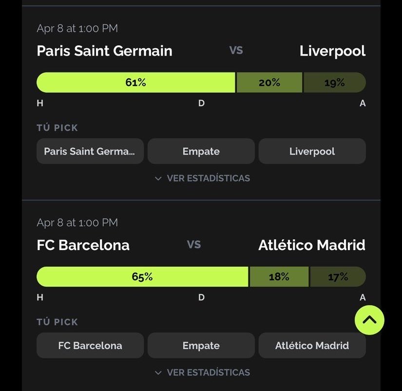 daniel_roiz's tweet photo. @BozTip Predictapp has: 
 PSG as a clear favorite today with a 61% probability of winning.

Barcelona as a clear favorite today with a 65% probability of winning.

If you want to see more statistics and predictions, visit https://t.co/R2w0ONgrfV https://t.co/mwmKaSC1nZ