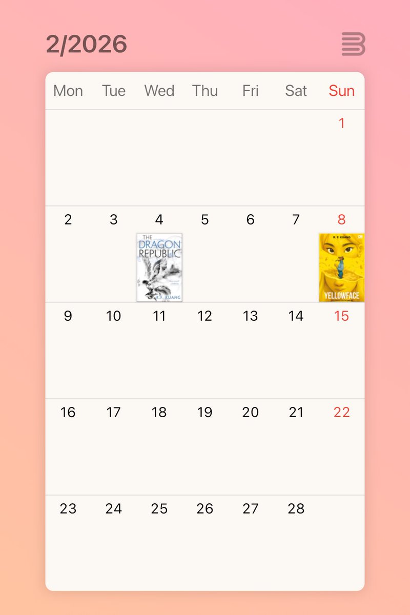 lunenoa_'s tweet image. #BookCalender #February #luneread

Finished:
RF Kuang - The Dragon Republic

Ongoing:
RF Kuang - Yellowface