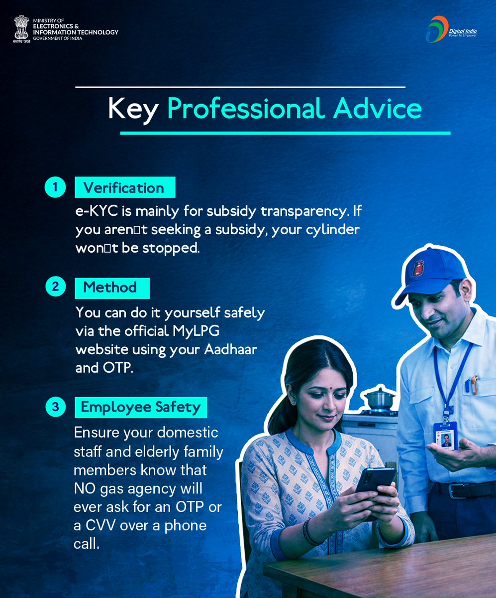 _DigitalIndia's tweet image. Digital Public Infrastructure (DPI) is built on trust and transparency. As we move toward a more "India AI" integrated governance, knowing the official channels for your documentation is your first line of defense. 

#CyberAlert #LPGScam #FactCheck #DigitalIndia #StaySafe