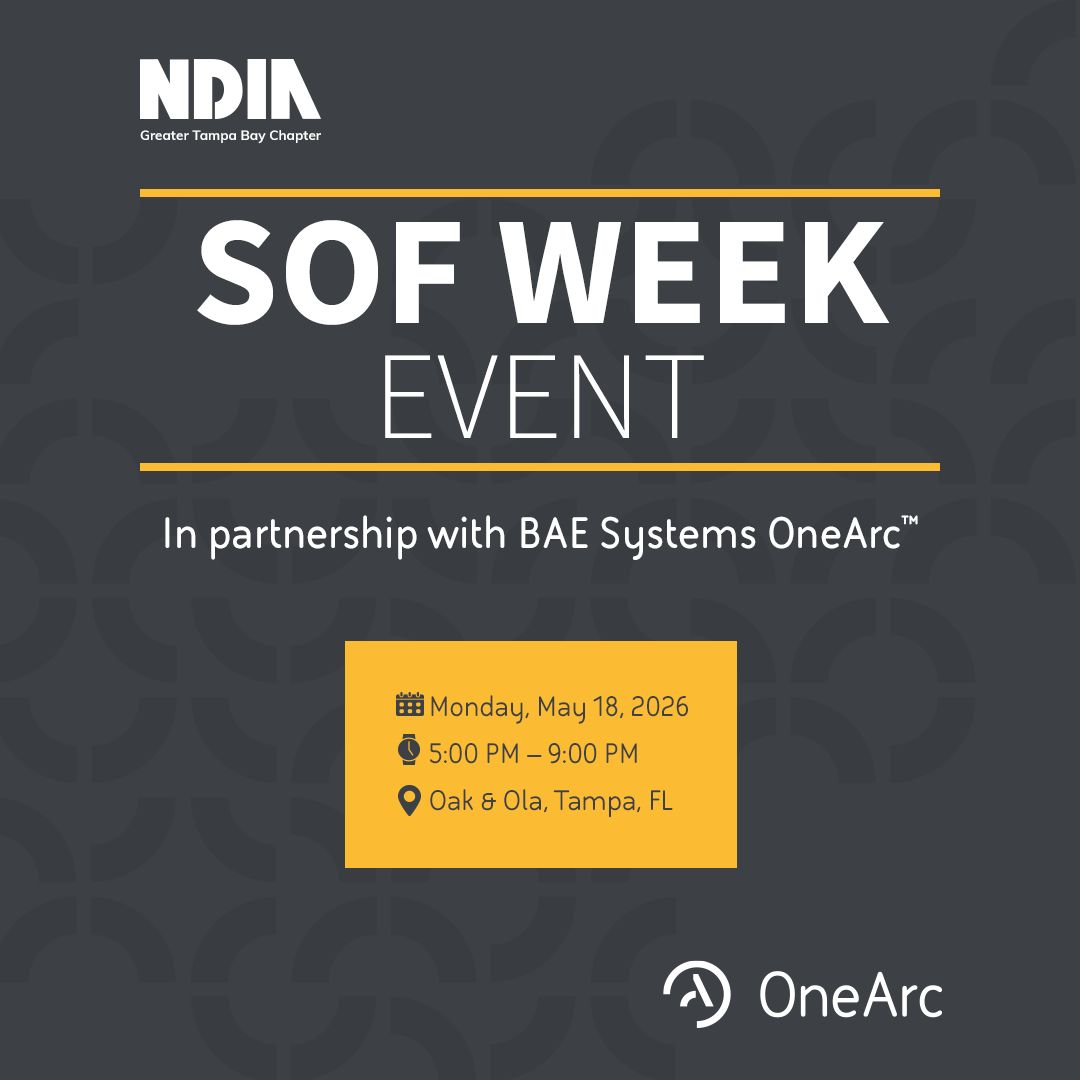 During Special Operations Forces (SOF) Week 2026, OneArc is sponsoring the NDIA Tampa Bay Chapter Event. Secure your spot now through the link below:
tickettailor.com/events/tampaba…