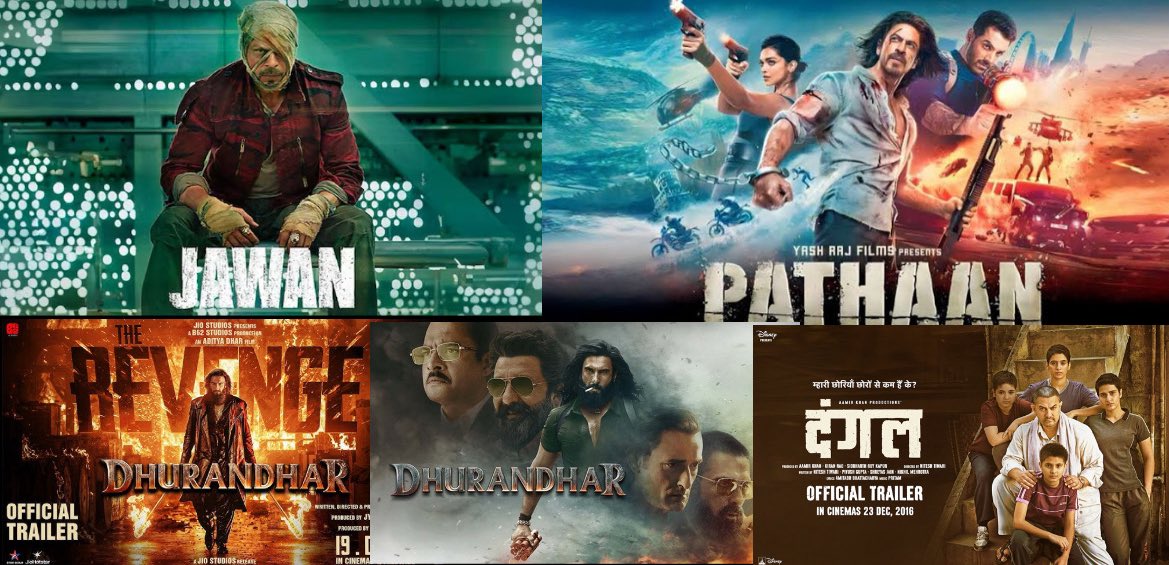 aavishhkar's tweet image. TOP 5 GROSSERS OVERSEAS from the Hindi film industry:

1. #PATHAAN (2023)
2. #JAWAN (2023)
3. #DhurandharTheRevenge (2026)
4. #Dhurandhar (2025)
5. #Dangal (2016)