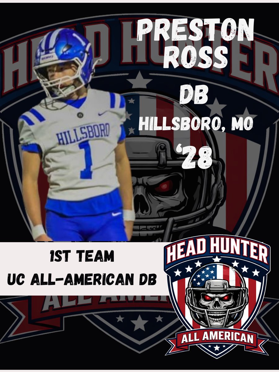 Head Hunter Underclassmen All-American 1st Team DB: 

<a href="/BraydonBonfig/">Braydon Bonfig C/O 2027</a> '27 Pennington, NJ

<a href="/NathannunnD1/">Nathan Nunn 2028</a> '28 Walnut Grove, GA

<a href="/brysonshoulders/">Bryson Shoulders</a> '27 Madisonville N.H, KY

<a href="/PrestonRoss06/">⭐️ Preston Ross 28' FS</a> '28 Hillsboro, MO