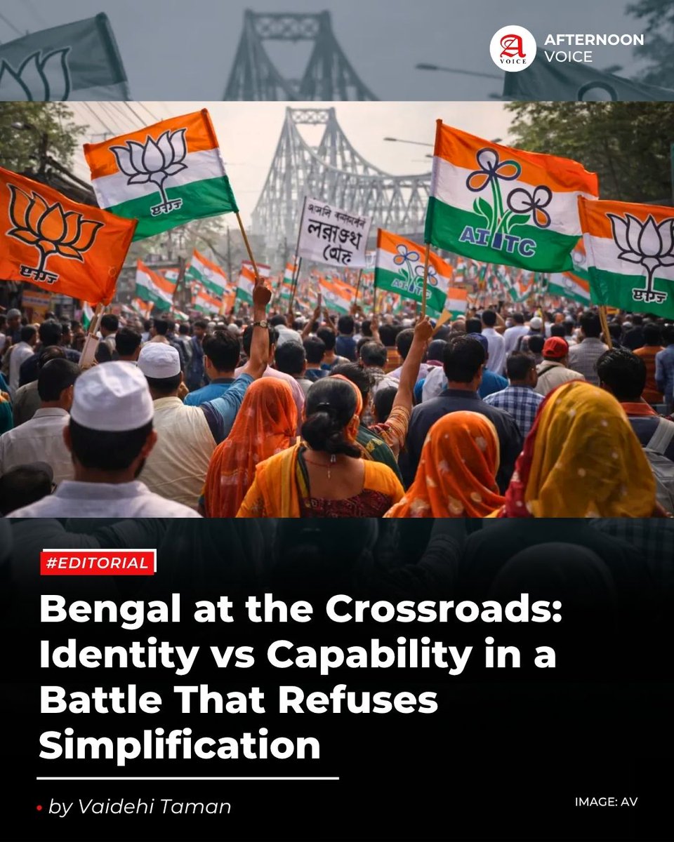 #Editorial | West Bengal’s 2026 electoral battle reflects a complex clash between #BJP’s identity-driven politics and #MamataBanerjee’s governance-focused approach, as voters weigh welfare delivery, cultural identity and leadership credibility in a highly nuanced political