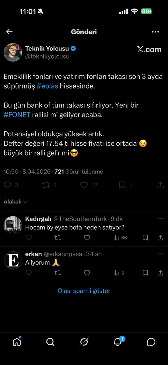 #Eplas açık açık tavan olacak #Fonet gidecek dedi trade edenlerle dalga geçti şimdi tepeden alan müşteridir diyor. Bugün yukarıdan alanlar müşteriymiş. Haklı yoksa kendi nasıl kazanacak herkes aynı anda kazanamaz. <a href="/spkgovtr/">SPK</a>