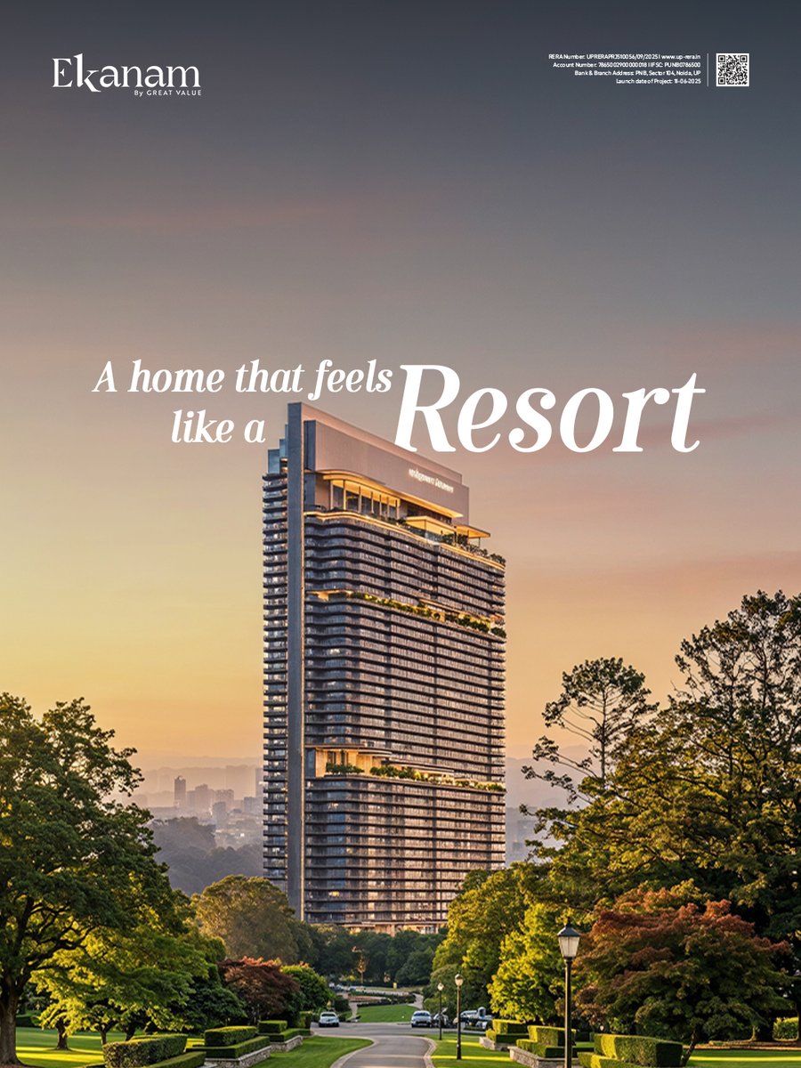 GreatValueGroup's tweet photo. Mornings open into greens, light lingers a little longer, and every space feels like an escape. Designed to mirror the calm and indulgence of a resort, this is where living slows down and luxury unfolds, naturally.

#Ekanam — Not a getaway, but a way of life 🌿

#greatvaluerealty https://t.co/fUymVgXDNd