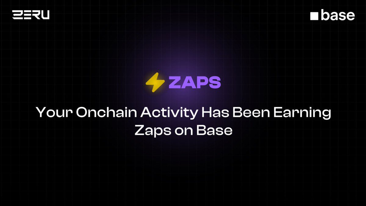 Zaps - ZeruAI’s flagship app is live on <a href="/base/">Base</a>

A behavior-centric capital coordination layer, zaps ⚡ are a measure of real economic activity onchain.

If you’re an active onchain user, you’re already earning Zaps.

What’s live for the Base ecosystem 👇

🔥 Base-exclusive