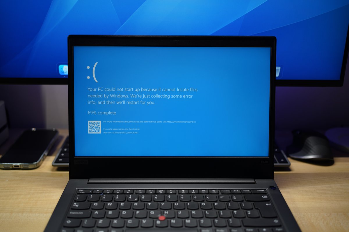 NekoMichiUBC's tweet photo. In an alternate timeline, a Windows 11 update bricked millions of PCs after it migrated system32 to OneDrive without permission and then shipped a faulty network driver.

#AlternateTimelineMicrosoft https://t.co/n6Wv3fM9H6