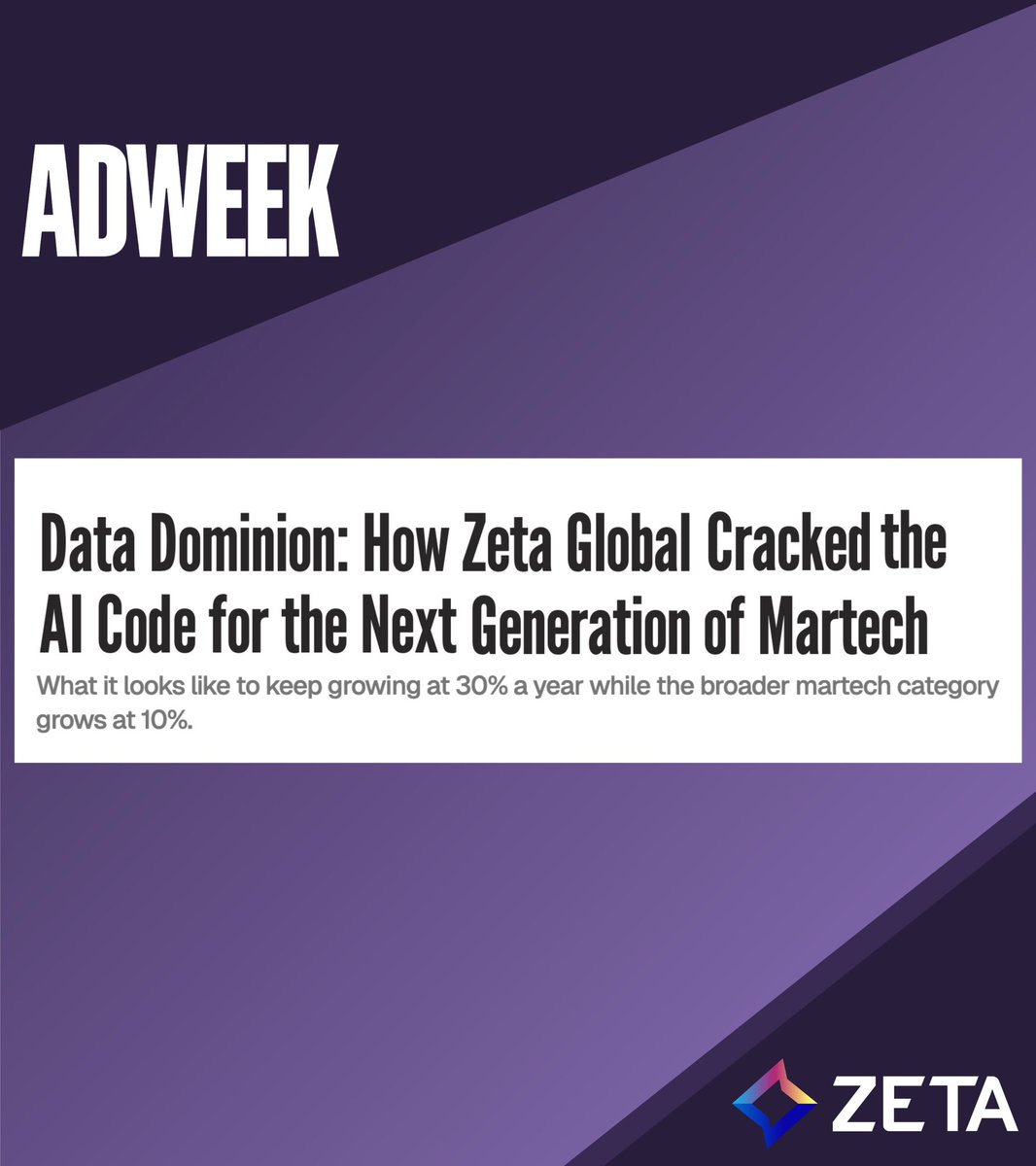 dsteinberg10000's tweet photo. I LOVE this headline. 
AI is only as powerful as the data behind it. At scale, that’s what creates real differentiation.
At @ZetaGlobal , we’ve spent years  building  around that idea, and it’s now coming to life with Athena. $zeta

LG 🚀🚀🚀 
 
Read more in @Adweek 

https://t.co/iXwkt2pyEk