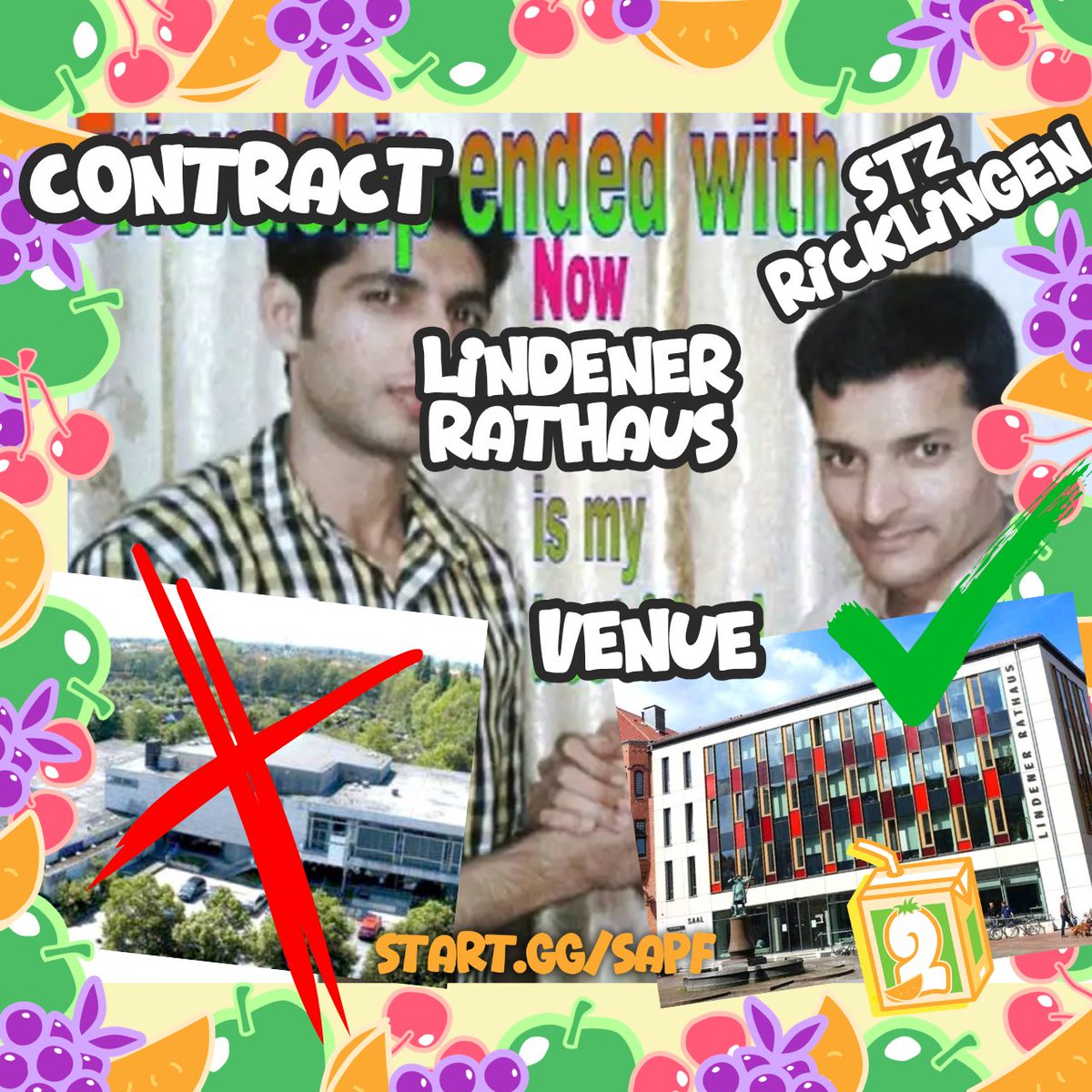 German_Melee's tweet photo. SAPF 2 is changing venues!

As we feared, our old venue will not be able to reopen in time for the event. Please check the SAPF Discord for all important information regarding the new venue. https://t.co/tWWzRlrn2J