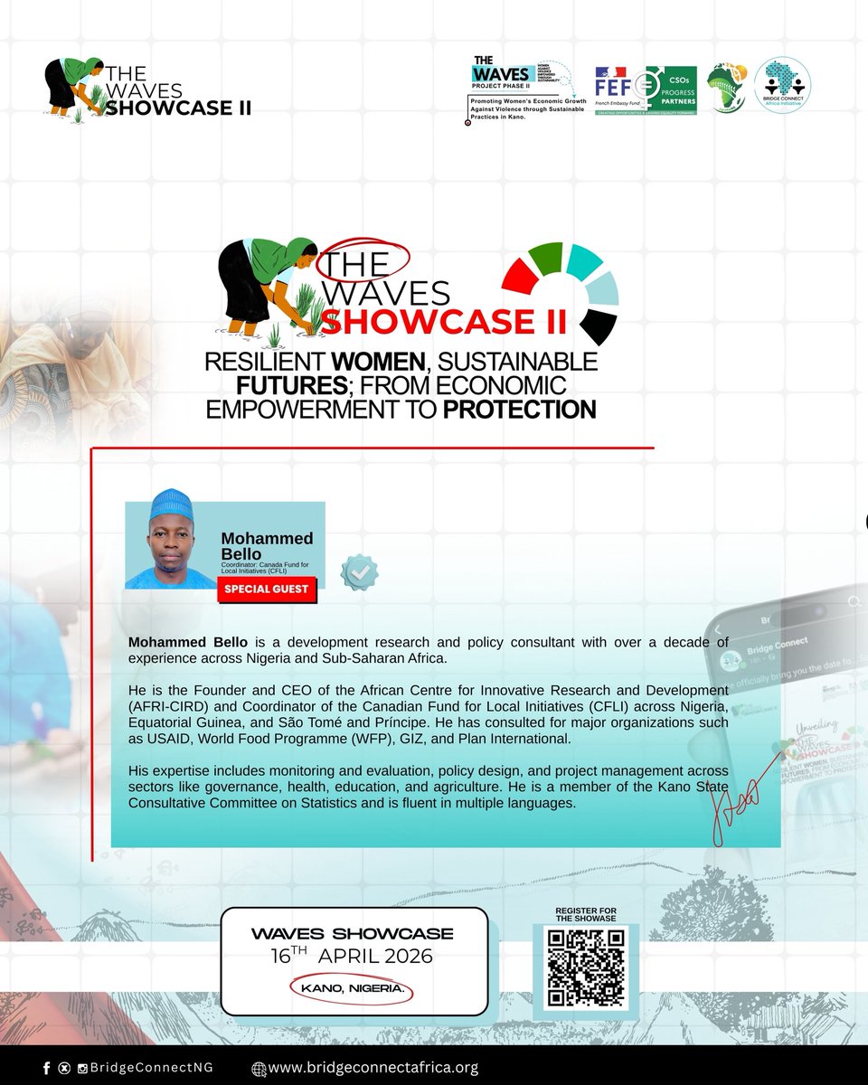 BridgeConnectNG's tweet photo. Introducing Our Special Guest for the WAVES showcase🥳

We are having Mohammed Bello as a special guest at the WAVES showcase. 

Are you eager to celebrate and support our women on this day? 

Register the link:  https://t.co/eETGJK1SeA 

#wavesshowcase #bcaiwaves https://t.co/gJB1dIDyQj