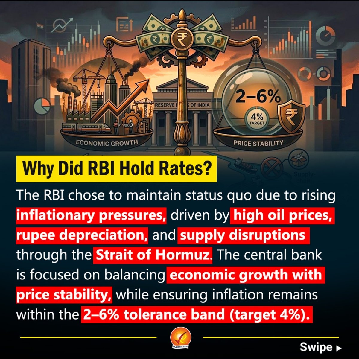 VajiramRavi's tweet photo. π° No rate cut. Big signal.
The Reserve Bank of India just held the repo rate at 5.25%βbut the real story is why π
#UPSC #Economy #RBI #RepoRate #Inflation #MonetaryPolicy #UPSCPreparation #IAS #UPSCPrelims #UPSCMains #StudyUPSC #UPSC202 https://t.co/MatHzO8hPn