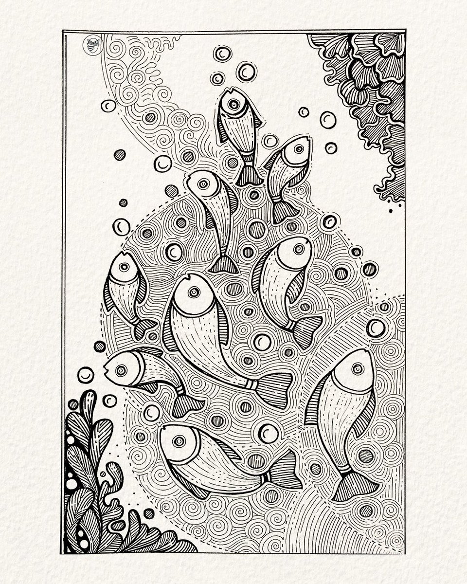 Aquatic Harmony! 🫧🐠🖤✨
A symphony in black and white. 
#InkArt #ArtCollectors #ArtistsOnX #Doodles #Freehanddrawing 
#InspireMSArtists #Shanamsart