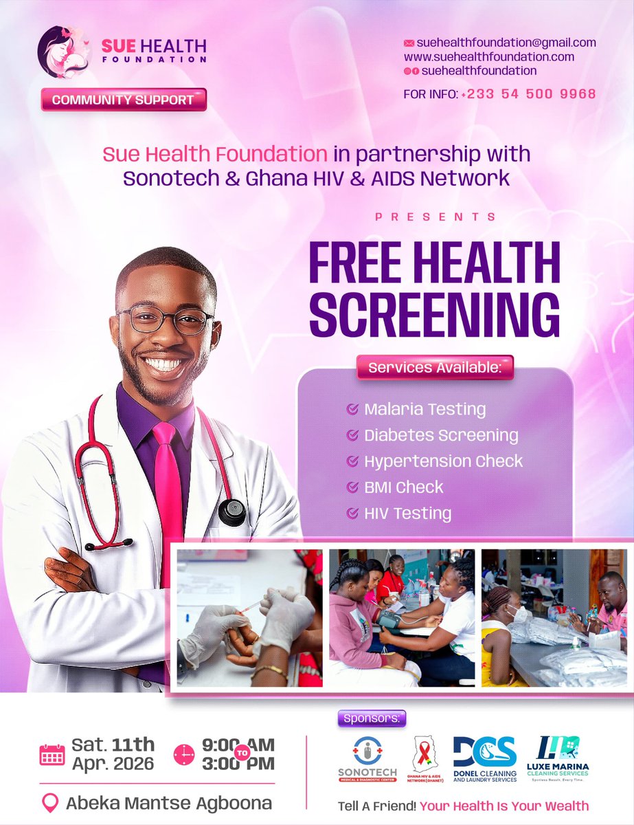 pyboamah's tweet photo. Join us this Saturday 11th April, 2026 at Abeka Mantse Agboona for a free health screening.
#ServiceWithAction
#PYB https://t.co/3Juhg0l0PQ