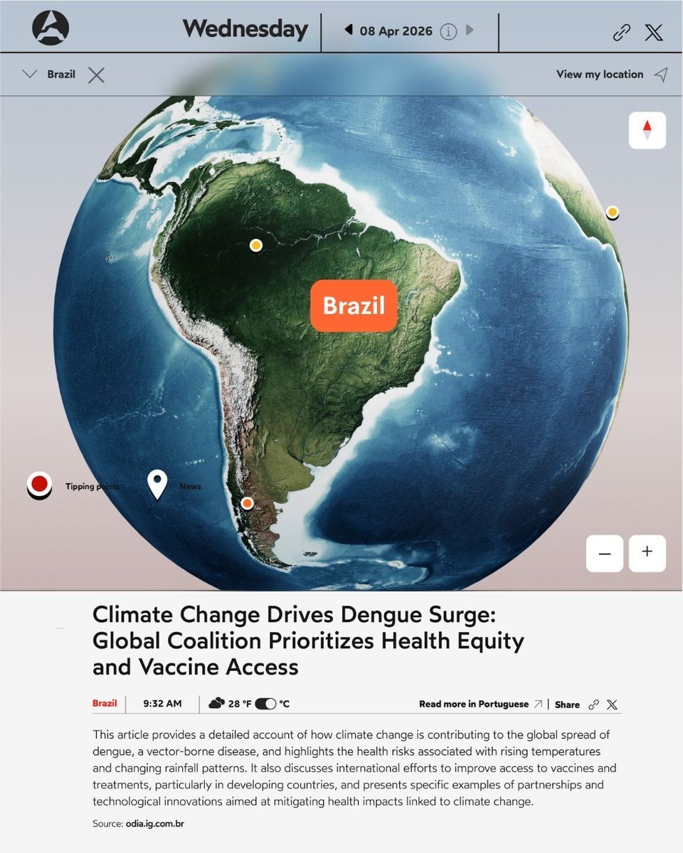 ArcticBasecamp's tweet photo. 🌍 The G20 initiative, led by Brazil, aims to tackle diseases worsened by climate change. 

Explore the Climate Health Risks Data Explorer to see how climate change could affect dengue and other health risks around the world. 🔬🦟🌡️

Click here! https://t.co/6vU37eqd5g https://t.co/1SYF835Y6I