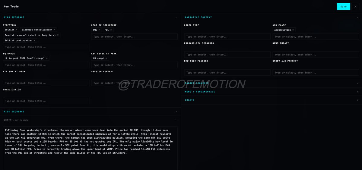 traderofemotion's tweet photo. Probabilities I am watching for today $NQ

1. Continuation: minor or major SSL of current accumulation must be swept (SMT with LL or AH reclaim). 

2. Reversal: towards HTF E.Q/reach STDEV lvl 2-2.5/4 align with: Fib lvl 4.236-6.854.

3. Consolidation until red folder volatility. https://t.co/xFRrLzMkmr