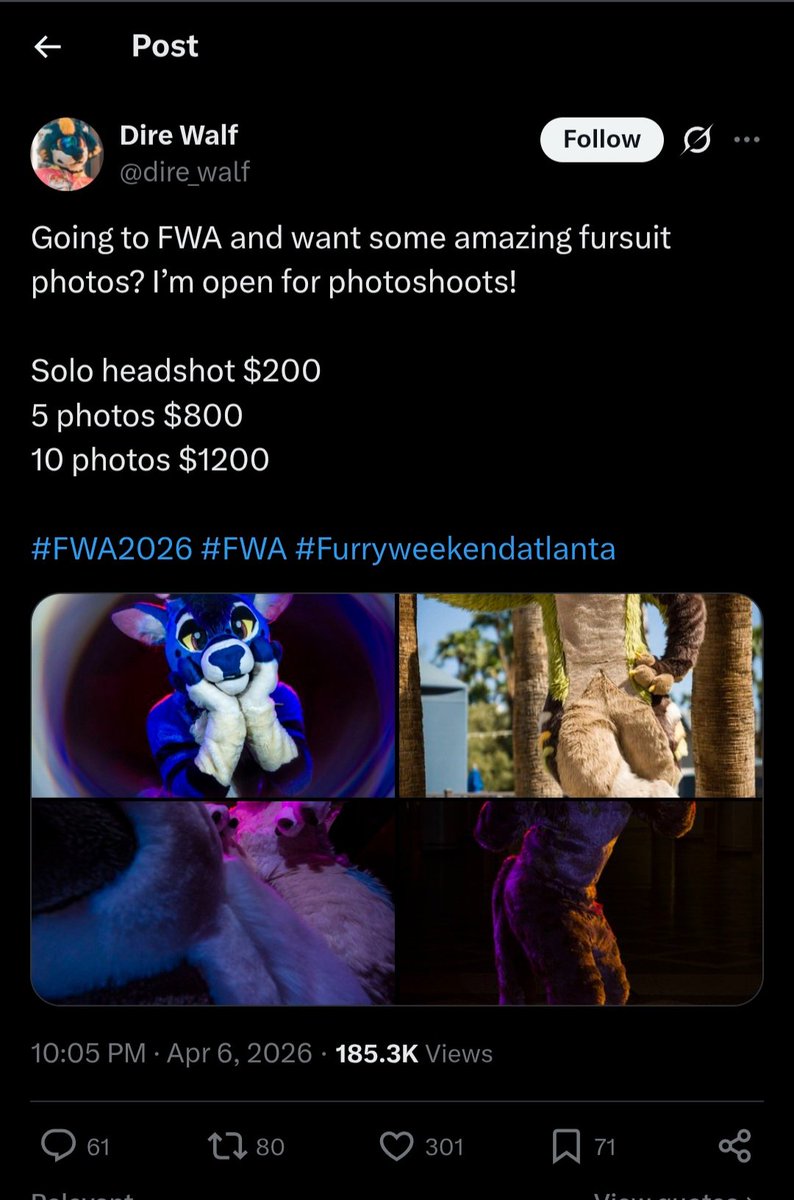 WOOFWOOFWOOFWF's tweet photo. This ree tard just grifts niggas by giving free photoshootd to popufurs and then says they paid his koooooky high realustic get that bag sis ungabunga prices
Furries just donet know his game but i do :))))) https://t.co/xEJ9qtUot7