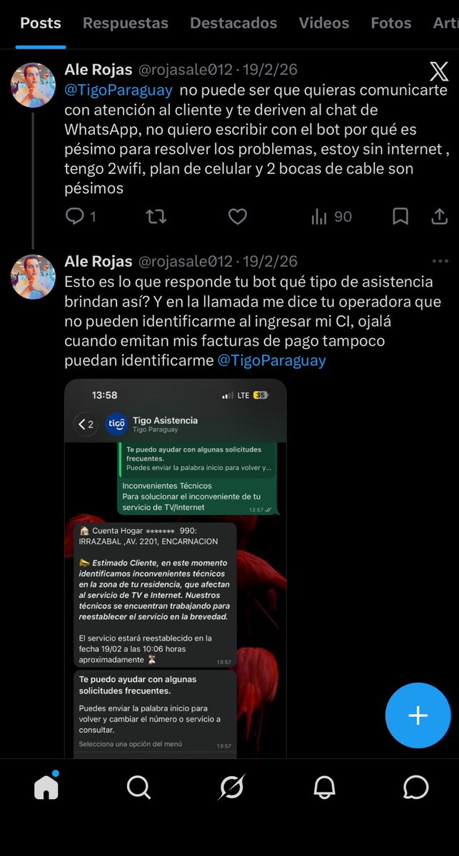rojasale012's tweet photo. @santroche @TigoParaguay Mismo problema con esa gente hace poco tiempo son un desastre para reclamos, hace rato ya iba a dejar de tener si no era solo por el fútbol paraguayo https://t.co/q3a1ib9lVT
