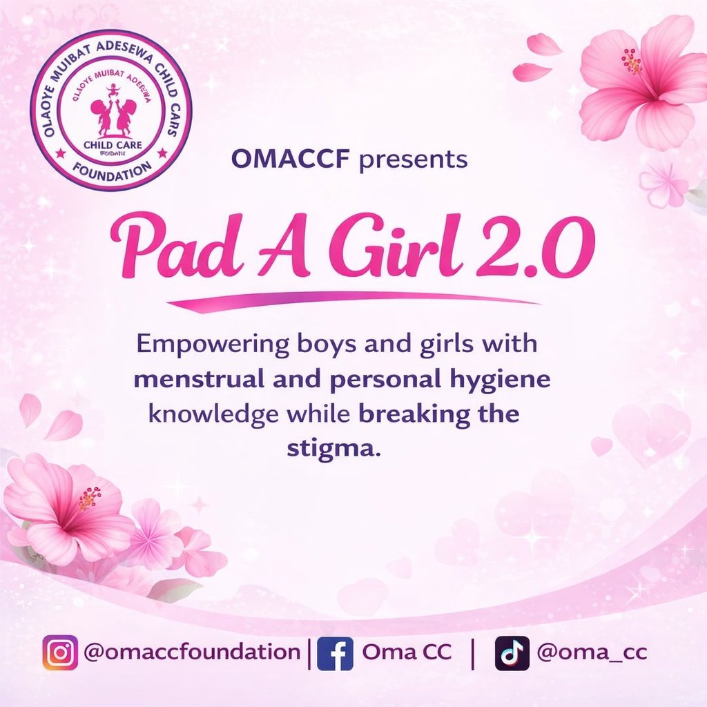omaccfoundation's tweet image. Olaoye Muibat Adesewa Child Care Foundation (OMACCF) proudly introduces Pad A Girl 2.0 – Menstrual &amp;amp; Personal Hygiene Initiative.

#viral
#MenstrualHygiene
#GirlChildEmpowerment
#BreakTheStigma
#OMACCF